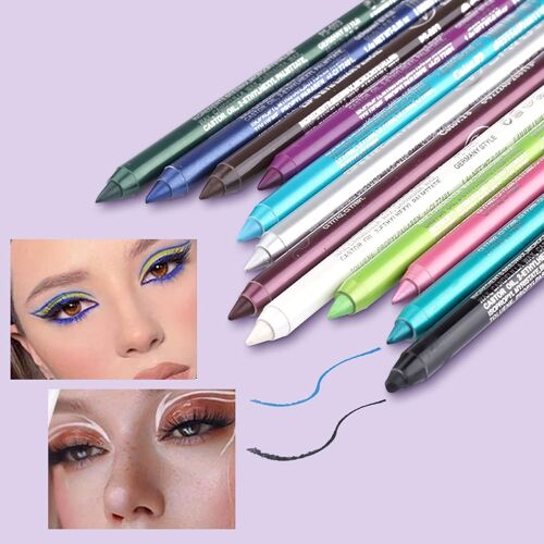 Kalanka-12 Eyeliner Couleurs Ombres Stylo, Étanche, Eyeliner Néon Mat Paillettes Kit Coloré Women Eye Liner Professional Eye Make-Up Set 