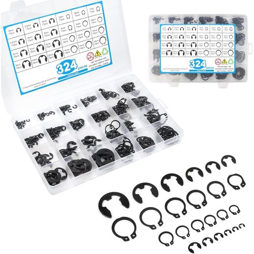 ASFASFq-324 Pièces Circlips Interne C-clips¿Anneau Circlip E-clips¿Anneau de Retenue Externe Snap ¿C-Clips Anneau de Retenue Externe Snap pour Fixer Poulies à Engrenages de Roulement