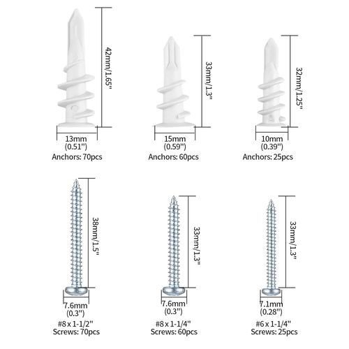 MEVRONISSHOP-Set de 310 Chevilles et Vis - 155 pour Plaque de Plâtre, 155 à Tête Cruciforme - Kit Universel d'Expansion en Plastique et Auto-taraudeuses