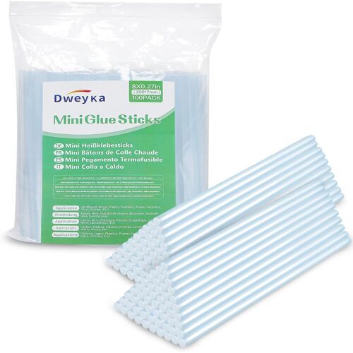 JEXNOVASHOP-100 Bâtons de Colle Ø 7 mm x 200 mm, Bâton de Colle Chaude pour Petits Pistolets à Colle Chaude 7 mm x 200 mm, Transparent Sans Solvant, Séchage Rapide (7mm x 200 mm Pack 100)