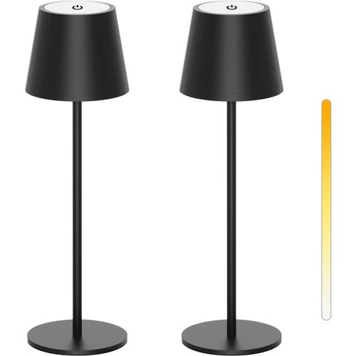 Lampe De Table Sans Fil Rechargeable 3000k/4000k/5000k Blanc Chaud/Froid Dimmable Led Intérieur Extérieur Pour Table De Repas Balcon Jardin Terrasse, Noir, 2pcs