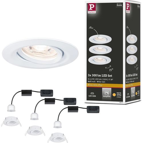 SUBZONAL-92971 Spot encastré LED Nova mini Plus Coin EasyDim rond orientable incl. 3x4,2 watts gradable Spot encastré pour plafond Blanc dépoli Lampe encastrée aluminium Blanc chaud 2700 K