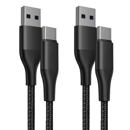 Lot de 2 Câble USB-C Rapide 3A Nylon Tressé pour Xiaomi Redmi 9 9A 9C 9T 10A 10C 11A - Noir 1 Mètre - E.F.Connection