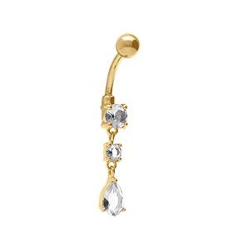 Piercing Acier Dore Nombril Pierres Blanches