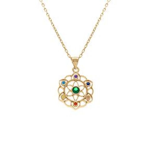 Collier Plaqué Or Pendentif Chakra 15mm 7 Oxydes 40+5cm