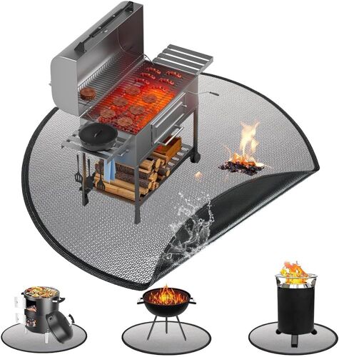 Ulteronixshop-Tapis Barbecue Sol Exterieur,Tapis Ignifuge-La Forme Ronde Mesure 100 CM de Long-Tapis Barbecue Feuille D¿Aluminium Simple Face Ignifuge,Tapis Barbecue Sol Résistant au Feu et Aux Tache