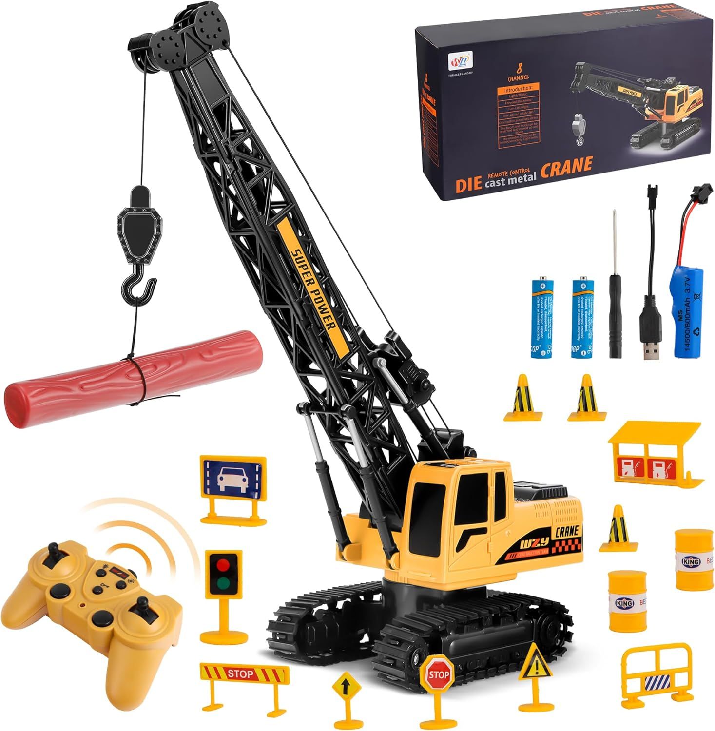 Jouet Construction Enfant - Grue Magnétique & Véhicules Chantier En Bois - 8 Véhicules + Figurines - Dès 3 Ans