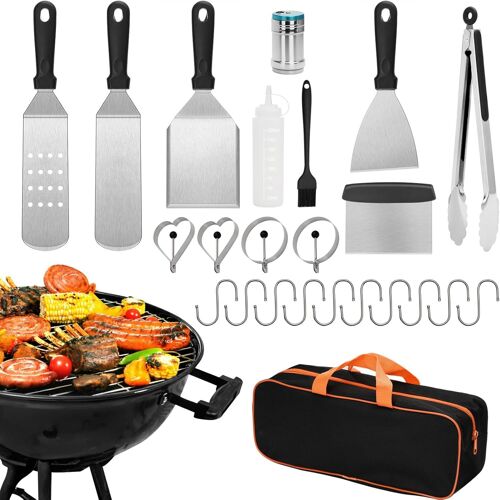 Ulteronixshop-28pcs Kit Accessoires pour Barbecue, Ensemble d'accessoires Professionnelle BBQ, Spatule De Cuisine en Acier Inoxydable pour l'Extérieur Cadeaux pour Hommes(Noire)