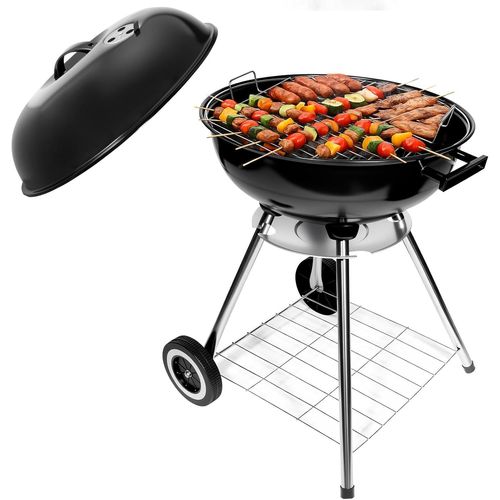 ASFASFq-HYCHIKA Barbecue Charbon de Bois, Barbecues à charbon Ø47cm 18pouce Rond Vertical BBQ Compact Grill avec Couvercle Grille Chromée Roues, pour le Jardin Balcon Camping L'extérieur