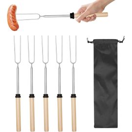 ASFASFq-Fourchette Telescopique, Brochettes pour Barbecue, Fourchette Guimauve, Fourchettes à Griller, Brochettes pour Chamallow, pour Tenir Les Hot Dogs, Longueur Pliée 30.5CM, Longueur Dépliée 80.5