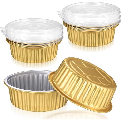 ASFASFq-10 Pièces Barquette Aluminium avec Couvercle, 520ml Barquette Alimentaire Barbecue, Barquettes Plateaux de Cuisson en Aluminium, Plateau Four Plaques de Cuisson Cupcakes Desserts(Rondes)