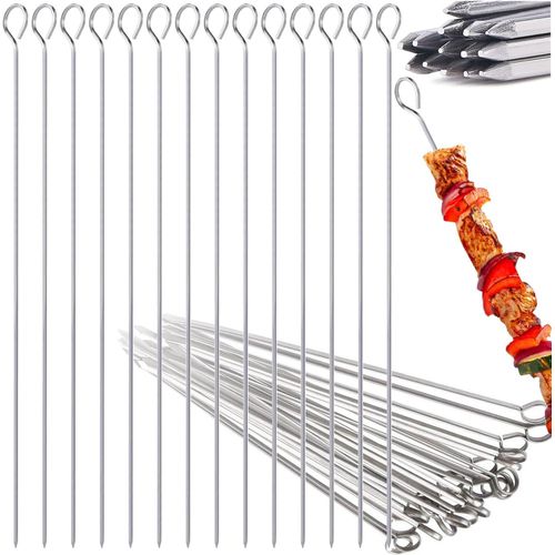ASFASFq-Lot de 30 brochettes de barbecue - 36 cm x 2,5 mm - Carrées - En acier inoxydable - Pour feu de camp ou barbecue