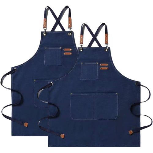 Patb-Tablier De Cuisine En Toile (2 Pièces), Tablier De Travail Avec 3 Poches, Sangle Réglable, Tablier De Barbecue Imperméable Professionnel Pour Homme Femme Pour Coiffeur, Cuisine, Jardinier, Gris,