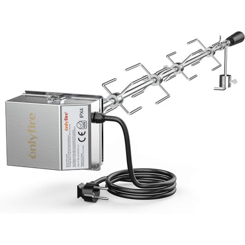 ASFASFq-Universel Barbecue Rôtisserie Set 120 cm hexagone 9x9mm tournebroche + 4 x brochettes Aiguilles et Moteur en Acier Inoxydable, 220 V - 240 V