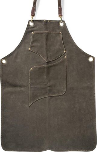 Ulteronixshop-Tablier en cuir de qualité supérieure - Tablier de barbecue en cuir véritable - Style vintage - Pour barbecue et cuisine - Archie, vert foncé, XXL/3XL