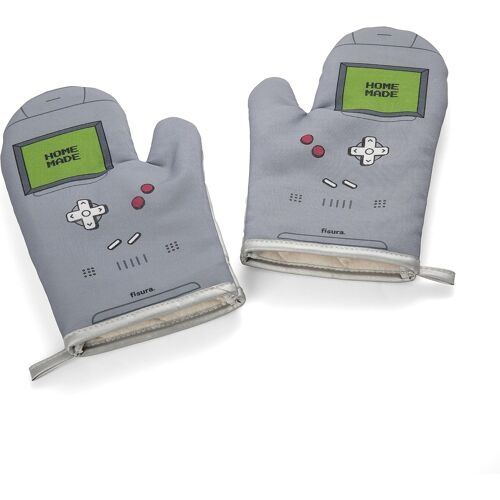 KALANKA-FISURA - Gants de Cuisine estampillés au Four. Gants de Cuisine Originaux. Gants de Cuisine Amusants en Coton. 14 x 30. Coton et Polyester (Gamer, Gris)