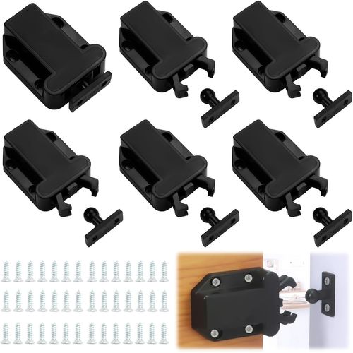 ASFASFq-6 Pièces Loqueteau Pousse Lache, Push to Open avec 36 Vis, Loquet À Dégagement Tactile, Poussoir Porte Placard, Loquets pour Placards, Loquets de Touch pour Armoires, Portes, Tiroirs, Meubles