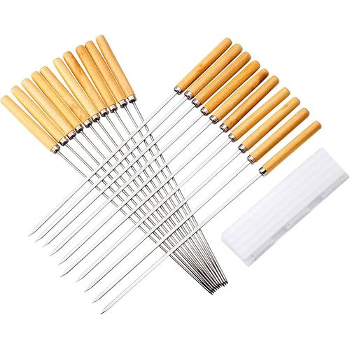 ASFASFq-Barbecue 20pcs Barbecue, brochettes en métal réutilisables Kabob, brochettes BBQ Shish Kabob Kabob Metal Skewers Skewers, Kebabs plats rond en acier inoxydable, pour griller des