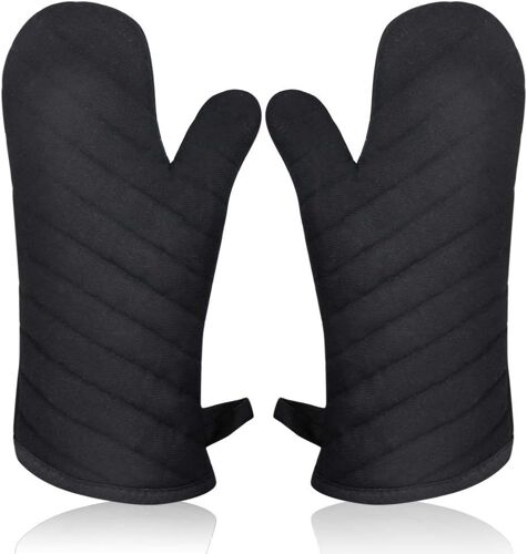 KALANKA-Gant de Cuisine Anti Chaleur, Gant Four Manique Four Oven Mitts Oven Gloves Gant Manique Gants Isolants Cuisine Épais et Longue Mitaine Four pour Barbecue Cuisson Gants Cuisine Noir 1 Paire