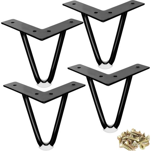 4 Pcs Hairpin Legs Metal Hairpin Legs Heavy Duty With Screw Floor Protector Rubber For Cabinet Cabinet Bedside Cabinet Cupboard Coffee Sofa 4 Inch Black