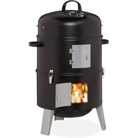 ASFASFq-relaxdays Fumoir 3 en 1, Smoker, pour Faire Griller, Faire Fumer et macérer, thermomètre avec Sortie d¿air, BBQ, Noir