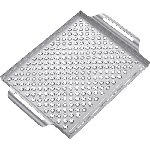 ASFASFq-Panier à Barbecue Acier Inoxydable, Panier à Légumes Barbecue avec Poignée Incurvée, Rectangle Panier à Grillades pour Accessoires de Remplacement Weber 6435, 44,2 x 30 x 3,8 cm