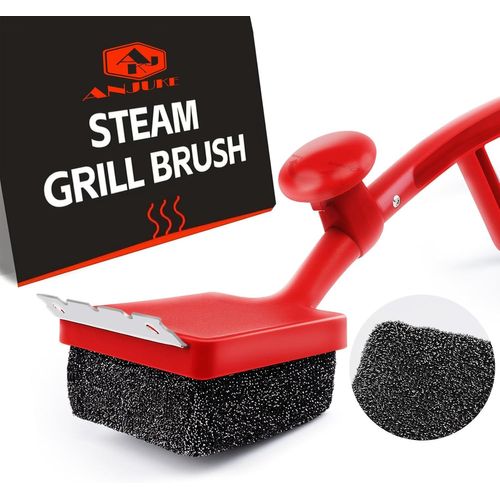 ASFASFq-Brosse de nettoyage pour barbecue avec manche extra long en polypropylène de 48 cm, sans bavures et réutilisable, pour barbecue à gaz, au charbon de bois, rouge