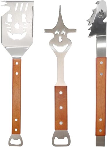 Ulteronixshop-Lot de 3 ustensiles de barbecue extra longs - Accessoires de barbecue pour homme - Accessoires de barbecue avec pince à barbecue, spatule, fourchette à viande - Poignées en bois extra l