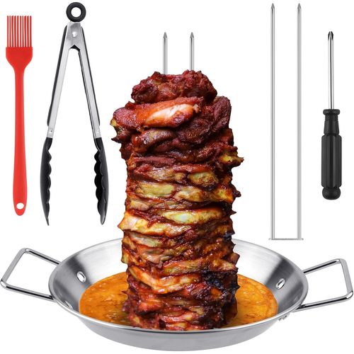 ASFASFq-Plaque et brochette à kebab pour barbecue, brochettes verticales en acier inoxydable avec pointes de rechange et pince-brosse, tournevis pour steak, poulet, poisson, dinde