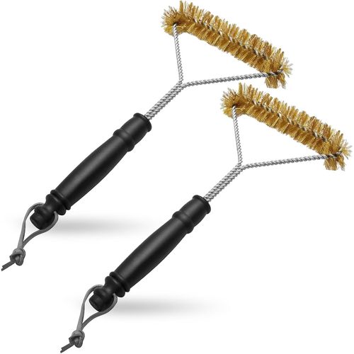 PATB-Lot de 2 brosses en laiton pour barbecue - Anti-brûlure - Petite brosse à pizza - Brosse de four pour grille de barbecue, barbecue à gaz, barbecue au charbon de bois
