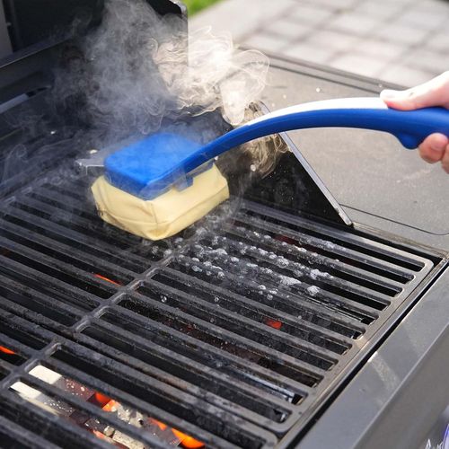 ASFASFq-Brosse de barbecue sans poils de 45,7 cm de long avec tête et grattoir remplaçables en Kevlar résistant à la chaleur, outil de grattoir multifonction pour grilles rondes et rectangulaires en