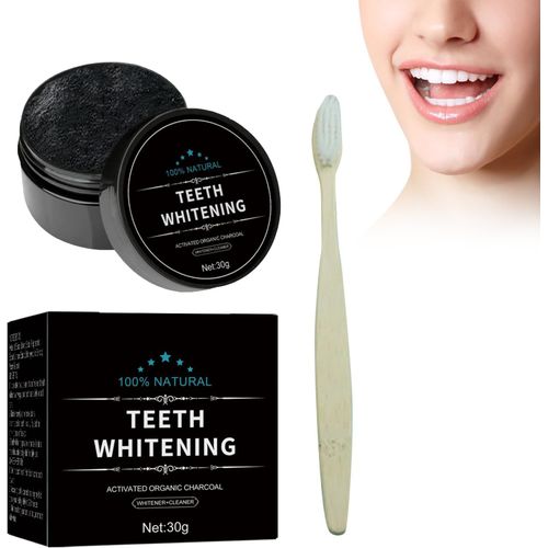 Kalanka-Poudre Dentaire Pour Un Blanchiment Des Dents Efficace, Poudre De Charbon Actif Naturelle - Inclut Une Brosse À Dents En Bambou Écologique Blanc