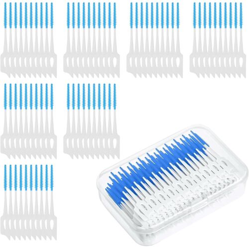 Kalanka-300 Pièces Brossette Interdentaires - Cure Dent Plastique - Nettoyage Dentaire - Pour Le Nettoyage Des Dents Et Des Gencives, Brosse À Dents Double Portable Avec Étui (Bleu) 
