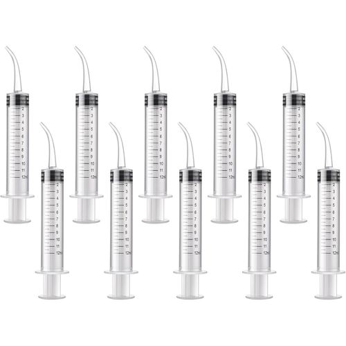 Kalanka-Lot De 10 Seringues Dentaires De 12 Ml Solution Nettoyage Des Oreilles Vides Adaptateur Crochet Tubes Retrait Avec Pointe Incurvée Pour Soins Des Dents 
