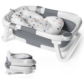 Baignoire Bebe Pliable Coussin Support Beignoire Bébé Pliante Pour Bain Douche Begnoire Enfant Reducteur Siège Hamac Bassine Réducteur Antiderapant Bouchon Confort Voyage 0-3 Ans Sur Pied Bathtub Gris