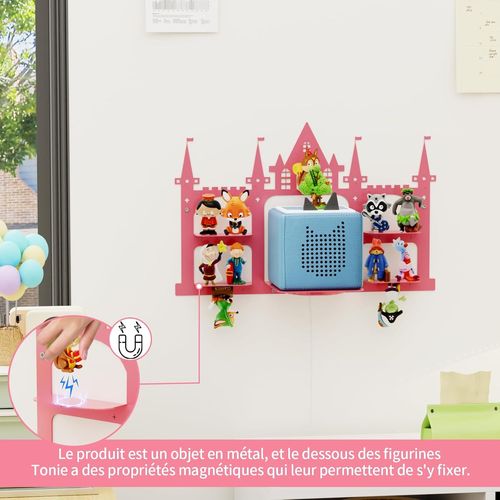 CAUC-Etagere Murale Enfant pour Toniebox & Tonies Figurine, Plus de 35 Personnage Tonies, Étagère Tonies Support Tonies Box, Etagere Château en Métal, pour Chambre Enfant et Salle de Jeux, Rose