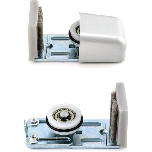Lot De 4 Poulies à Roulement Pour Porte Coulissante En Verre De 5 Mm - Acier Inoxydable, Double Roulement, Dimensions 59,5 X 15,5 X 23 Mm - 9