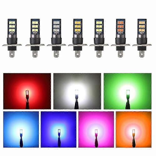 Lot De 2 Ampoules Led Antibrouillard H1 H3 880 Canbus 7 Couleurs, 3030 12smd, 12 V, Phares Antibrouillard Pour Voiture, Bleu