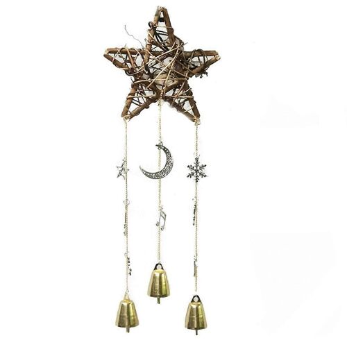 Sorcière cloches Protection porte-portes accroche-portes sorcière sorcière carillons éoliens suspendus cloches de sorcière carillons éoliens en rotin faits à la main décor or