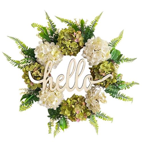 Couronne d'hortensias faite à la main, verte et blanche, artificielle, pour le printemps et l'été, pour la ferme
