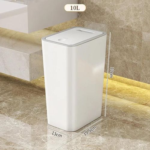 Poubelle anti-odeur de 10l,avec une seule touche,Design moderne,poubelle de cuisine en plastique Durable pour salle de bains,gain de place,étanche-White-E-