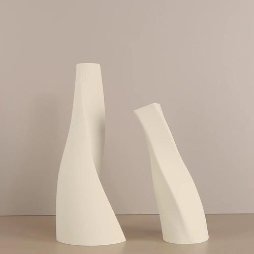 1 ensemble de Vases créatifs torsadés en forme,Options multicolores (blanc/Orange/noir/bleu),adaptés aux fleurs séchées,créer un artistique-WHITE-