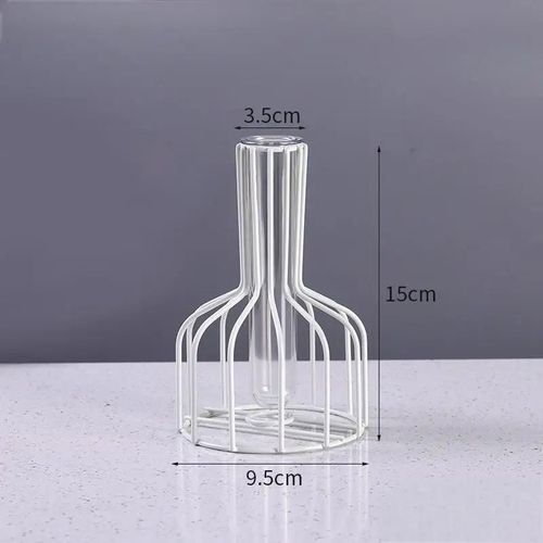 Vase doré d'art en fer ajouré,récipient d'arrangement de fleurs séchées de fleurs de Simulation transparente de salon de maison-1pc White-