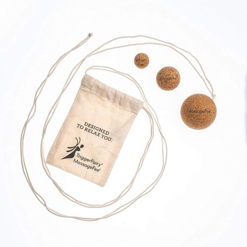 Kal-Lot De 3 Balles De Massage En Liège -Auto-Massage Des Points De Déclenchement Et Des Fascias Des Pieds, Mollets, Fesses, Nuque, Épaules Et Dos.