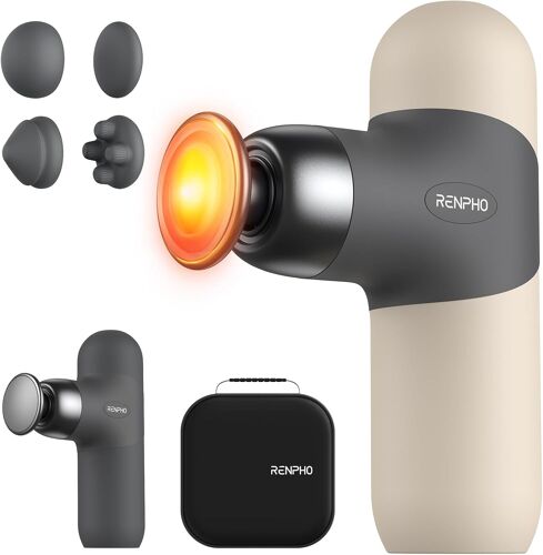 Mini Pistolet De Massage Avec Chaleur, Portable Et Tendance, Manches En Silicone Coloré Avec Étui De Transport, 4 Intensités, 4 Têtes, Pour La Maison, Le Bureau, L'entraînement, Le Massage