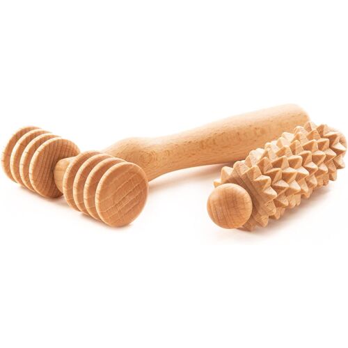 Kal-Masseur Facial Visage Cou Épaule Massage Facial Tête Rouleau De Massage Scooter Avec Poignée Maderothérapie Dermaroller Set En Bois -