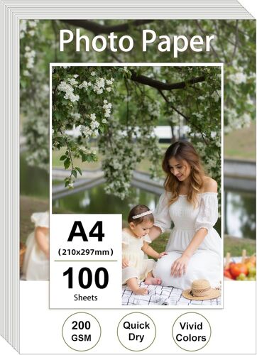 JEXNOVASHOP-100 Feuilles Papier Photo A4 Brillant, 200 g/m² Papier d'impression adapté pour Photos, Certificats et Brochures