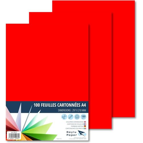 Papier Cartonné A4 Coloré,100 Feuilles Cartonnées,Papier Epais De Couleur,Pour L`Ecole,Le Bureau,Le Scrapbooking,Les Activités Manuelles,180g/M²,210 X 297 Mm (Rouge)