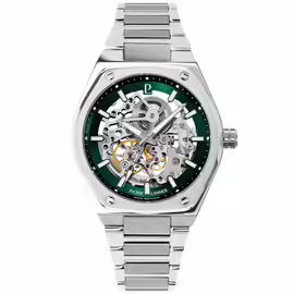 Montre Homme Copilote Argenté Cadran Vert Bracelet Acier Argenté 22 Mm