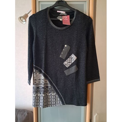 Pull Léger Neuf Taille 40-42 Gris Chiné Détails